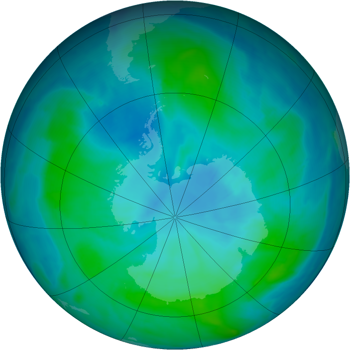 Antarctic ozone map for 13 February 2015